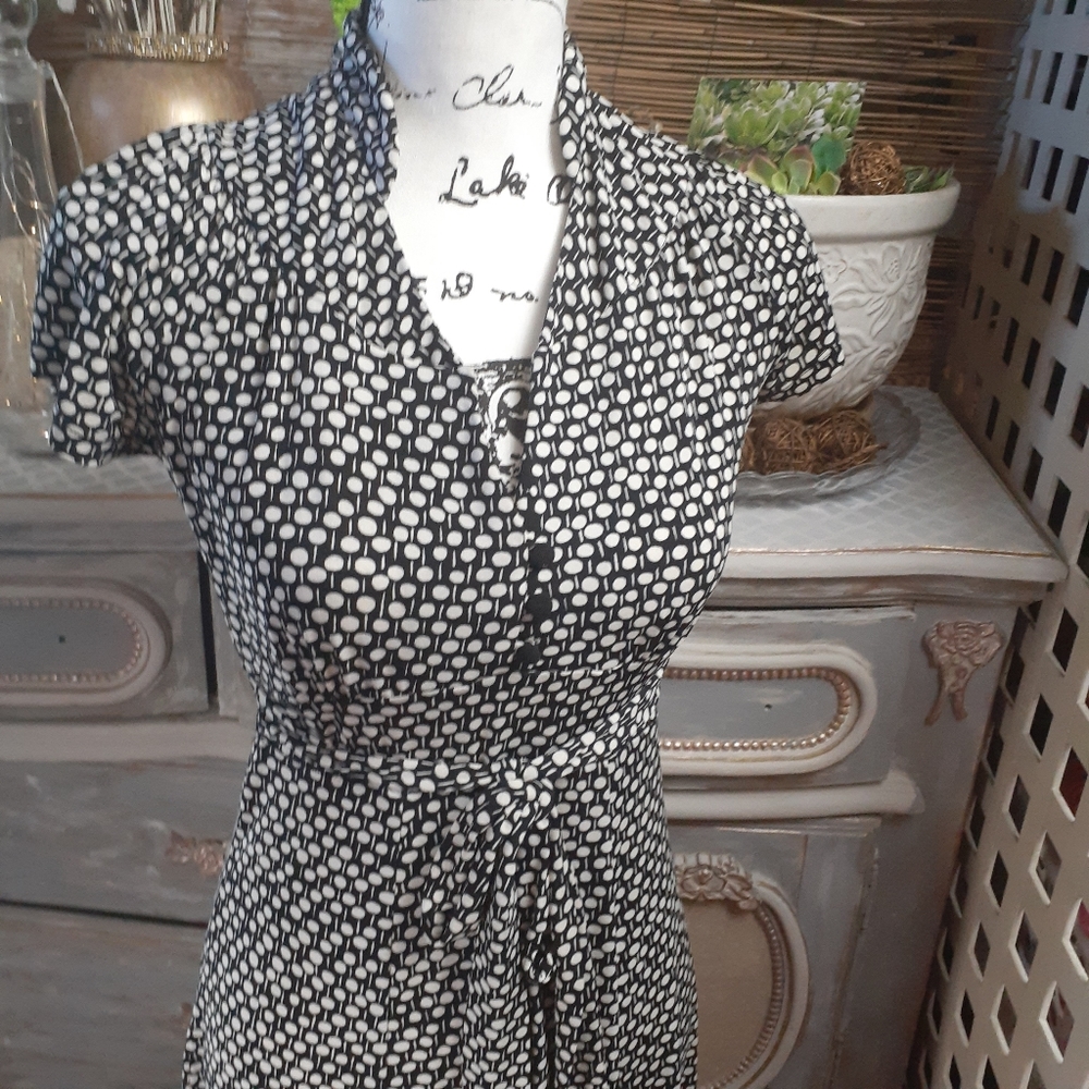 A-line Dotted B&W Dress